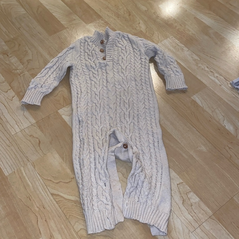 Baby woven camel colored long sleeve onesie - 6-12 months